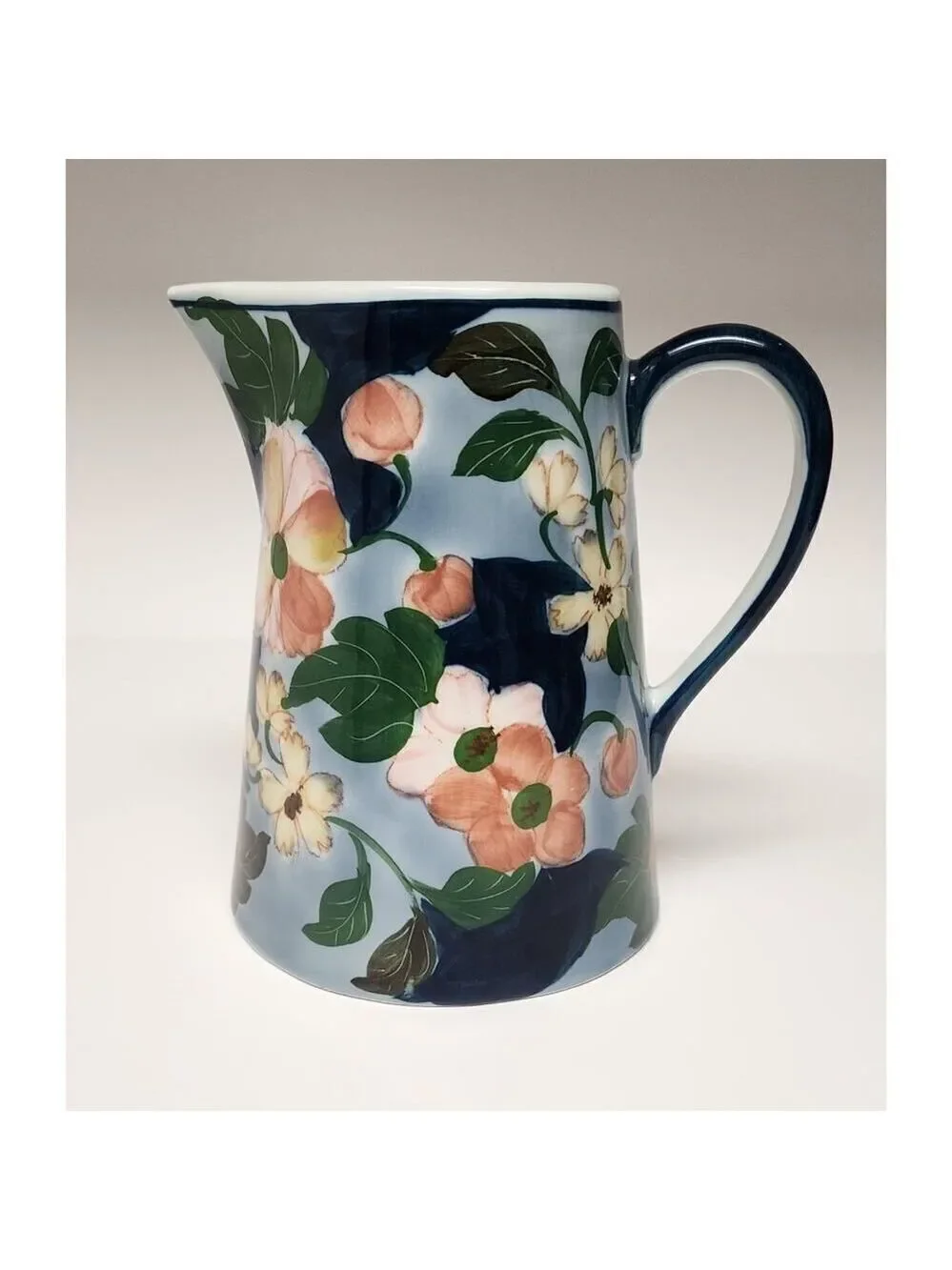 Pitcher Ceramic China Flower Flowers Pansies Blue Green Pink Pouring Planter